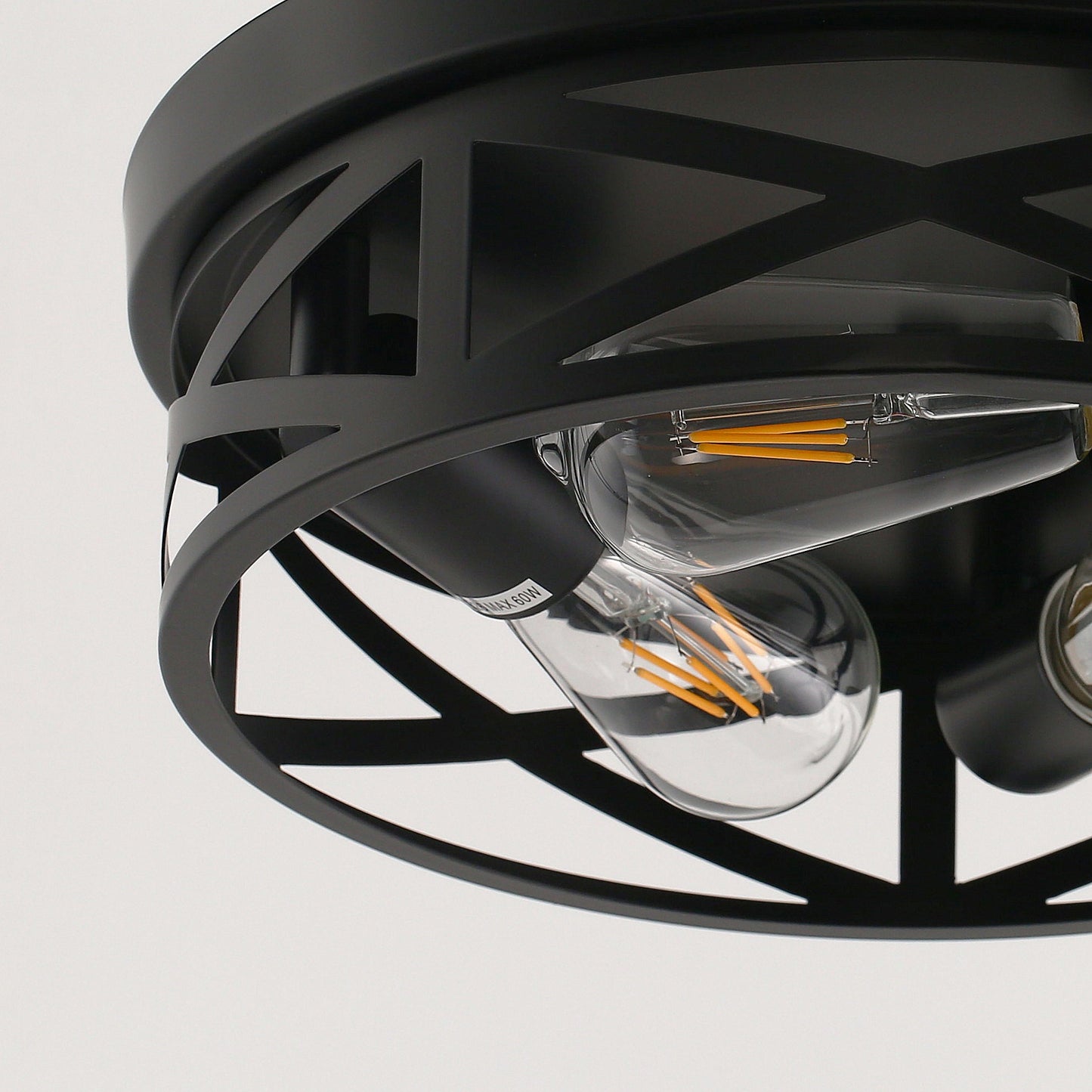YANSUN 12.6 in. 3-Light Black Metal Drum Flush Mount Lighting with No Bulbs Included 1-Pack