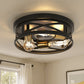 YANSUN 3-Light Matte Black and Antique Brass Semi Flush Mount Ceiling Light Modern Geometric Round Ceiling Fixture E26