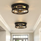 YANSUN 3-Light Matte Black and Antique Brass Semi Flush Mount Ceiling Light Modern Geometric Round Ceiling Fixture E26
