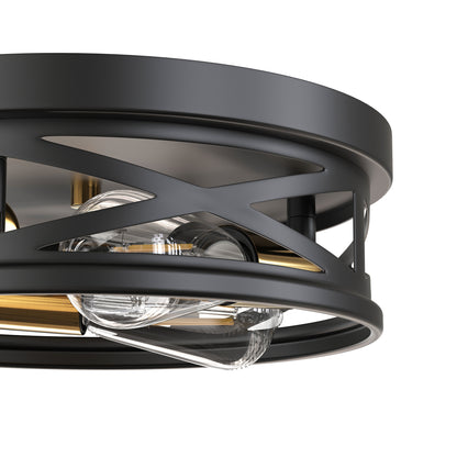 YANSUN 3-Light Matte Black and Antique Brass Semi Flush Mount Ceiling Light Modern Geometric Round Ceiling Fixture E26