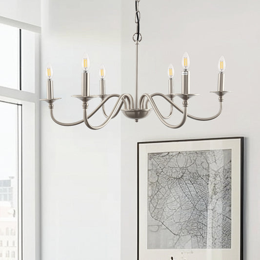 6-Light Nickel Candle Rustic Industrial Iron Chandeliers for Dining Room Living Room