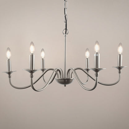 6-Light Nickel Candle Rustic Industrial Iron Chandeliers for Dining Room Living Room
