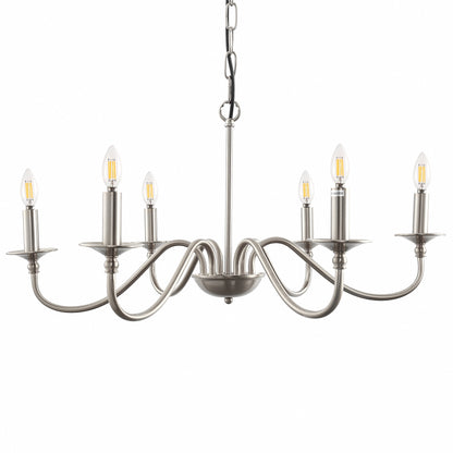 6-Light Nickel Candle Rustic Industrial Iron Chandeliers for Dining Room Living Room