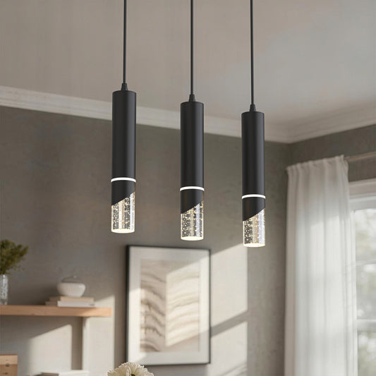 YANSUN 3-Pack Crystal Pendant Light Set, Integrated LED with 4000K Neutral White, Sand Black Finish, 4.7in Ceiling Plate