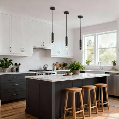 YANSUN 3-Pack Crystal Pendant Light Set, Integrated LED with 4000K Neutral White, Sand Black Finish, 4.7in Ceiling Plate