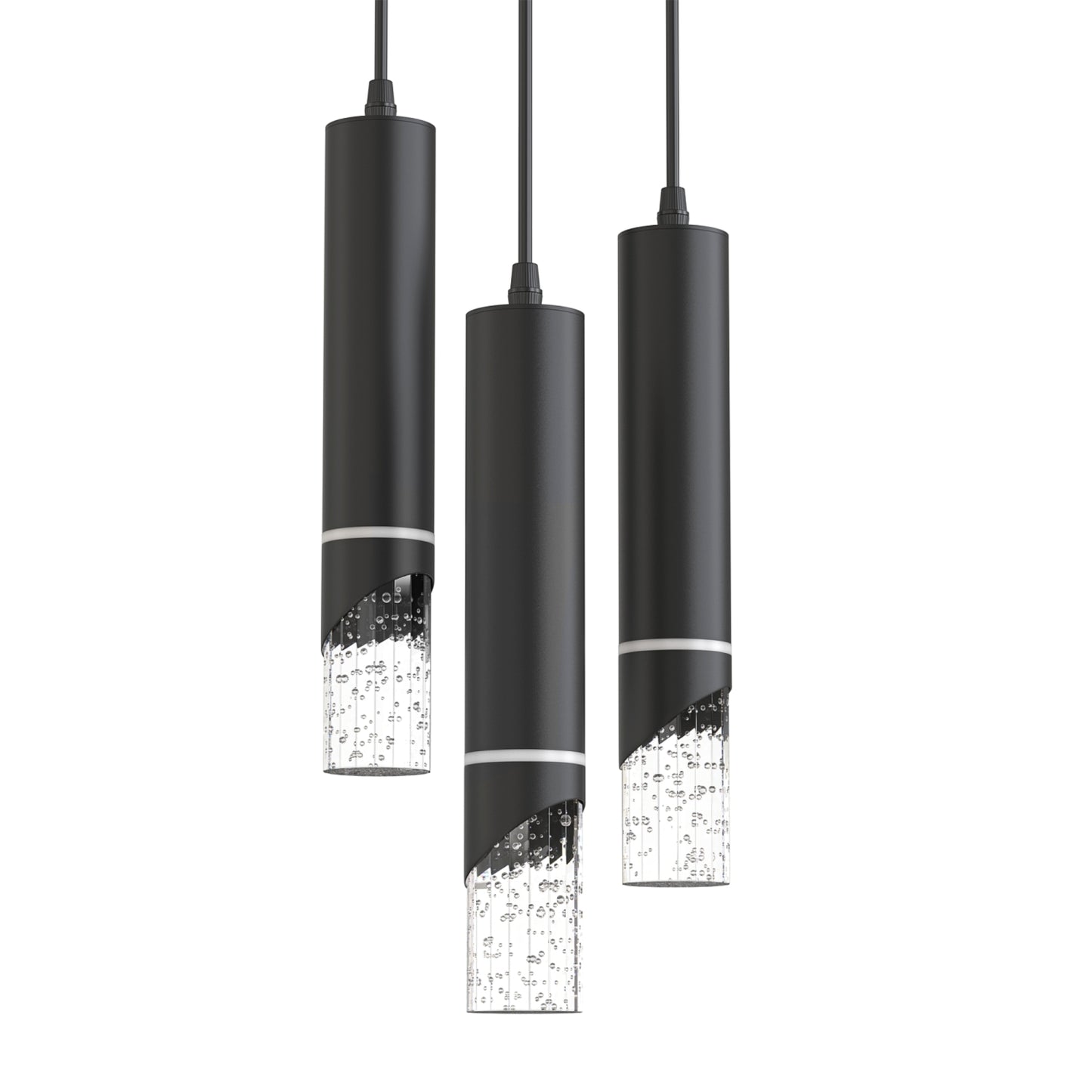 YANSUN 3-Light Crystal Chandelier with Integrated LED, Large Round Ceiling Plate, 4000K Neutral White, Sand Black Finish