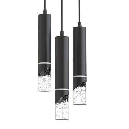YANSUN 3-Light Crystal Chandelier with Integrated LED, Large Round Ceiling Plate, 4000K Neutral White, Sand Black Finish