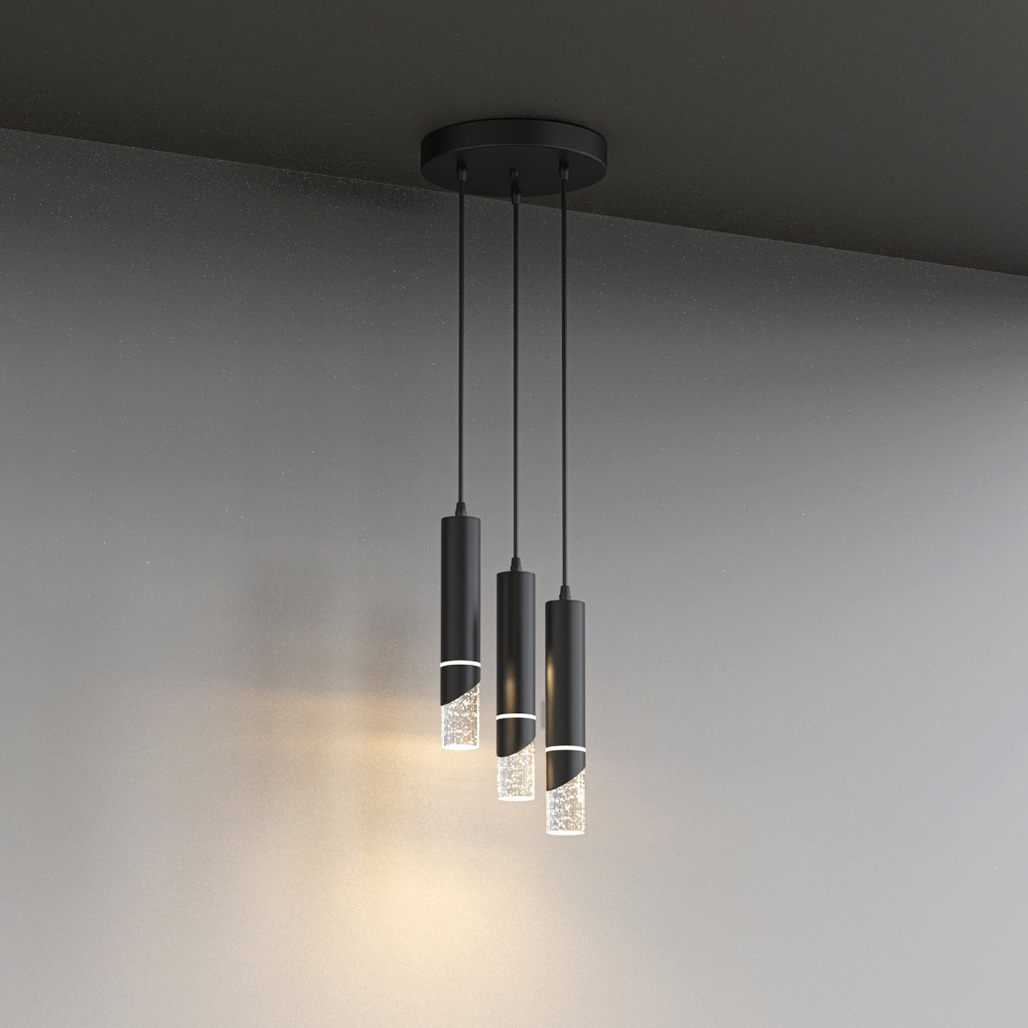YANSUN 3-Light Crystal Chandelier with Integrated LED, Large Round Ceiling Plate, 4000K Neutral White, Sand Black Finish