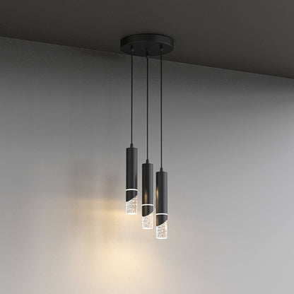 YANSUN 3-Light Crystal Chandelier with Integrated LED, Large Round Ceiling Plate, 4000K Neutral White, Sand Black Finish