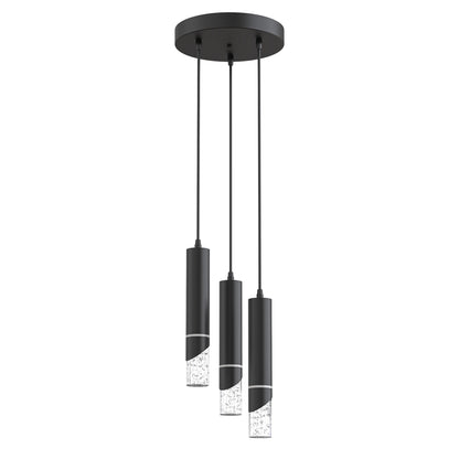YANSUN 3-Light Crystal Chandelier with Integrated LED, Large Round Ceiling Plate, 4000K Neutral White, Sand Black Finish