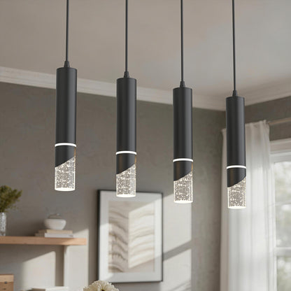 YANSUN 4-Light Rectangular Crystal Chandelier with Integrated LED, 4000K Neutral White, Sand Black Finish, 23.4"x4.5" Plate