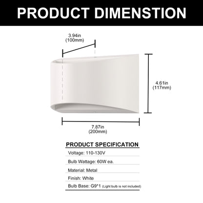8.03 in. 1-Light White Modern Lantern Wall Sconce, Up and Down Wall Mount Light Living Room Bedroom Hallway (2-Pack)