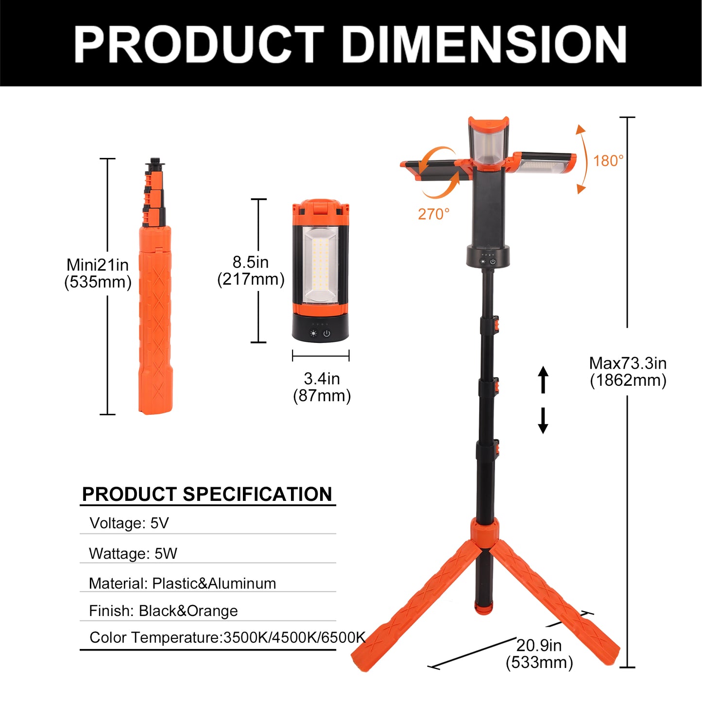 YANSUN Outdoor Lighting Solution with Adjustable Height & Multiple Light Modes, Portable Design for Various Applications