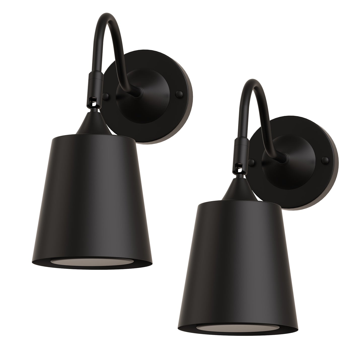 YANSUN 1-Light Black Plug-in Wall Sconce with Metal Bell Shade and E26 Base (2-Pack, Bulbs Included)