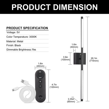 2-Light Black LED Wall Sconce with Remote Control, Wireless Installation, USB Charging, Wall Decor Set of 2