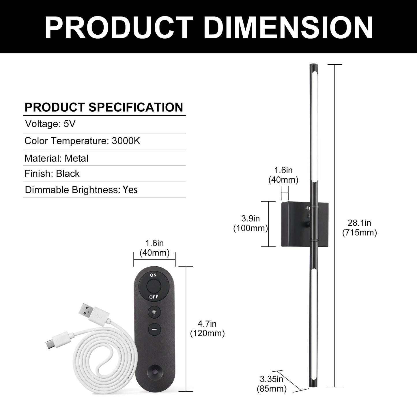 YANSUN 2-Pack LED Wall Light 400LM Warm 3000K with Infrared Remote