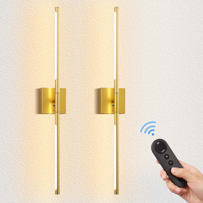 2-Light Gold Dimmable LED Wall Sconce with Remote Control, Wireless Installation, USB Charging, Wall Decor(2-Pack)