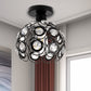 7 in. 1-Light Black Semi Flush Mount Ceiling Light Fixture with Antique Metal Crystal Shade