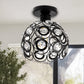 7 in. 1-Light Black Semi Flush Mount Ceiling Light Fixture with Antique Metal Crystal Shade