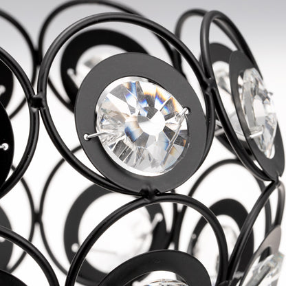 7 in. 1-Light Black Semi Flush Mount Ceiling Light Fixture with Antique Metal Crystal Shade