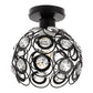 7 in. 1-Light Black Semi Flush Mount Ceiling Light Fixture with Antique Metal Crystal Shade