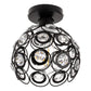 7 in. 1-Light Black Semi Flush Mount Ceiling Light Fixture with Antique Metal Crystal Shade