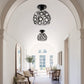 7 in. 1-Light Black Semi Flush Mount Ceiling Light Fixture with Antique Metal Crystal Shade