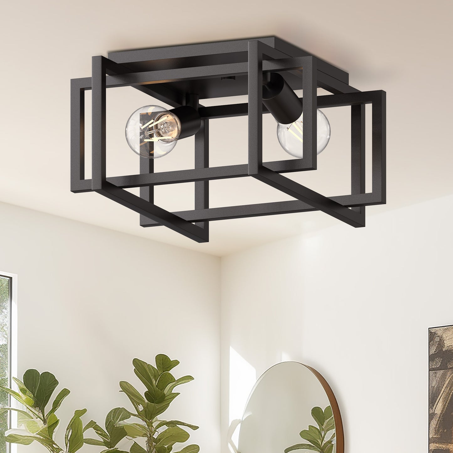 YANSUN 2-Light Modern Farmhouse Semi Flush Mount Ceiling Light Industrial Vintage Iron Ceiling Fixture E26 for Kitchen Hallway Bedroom Entryway