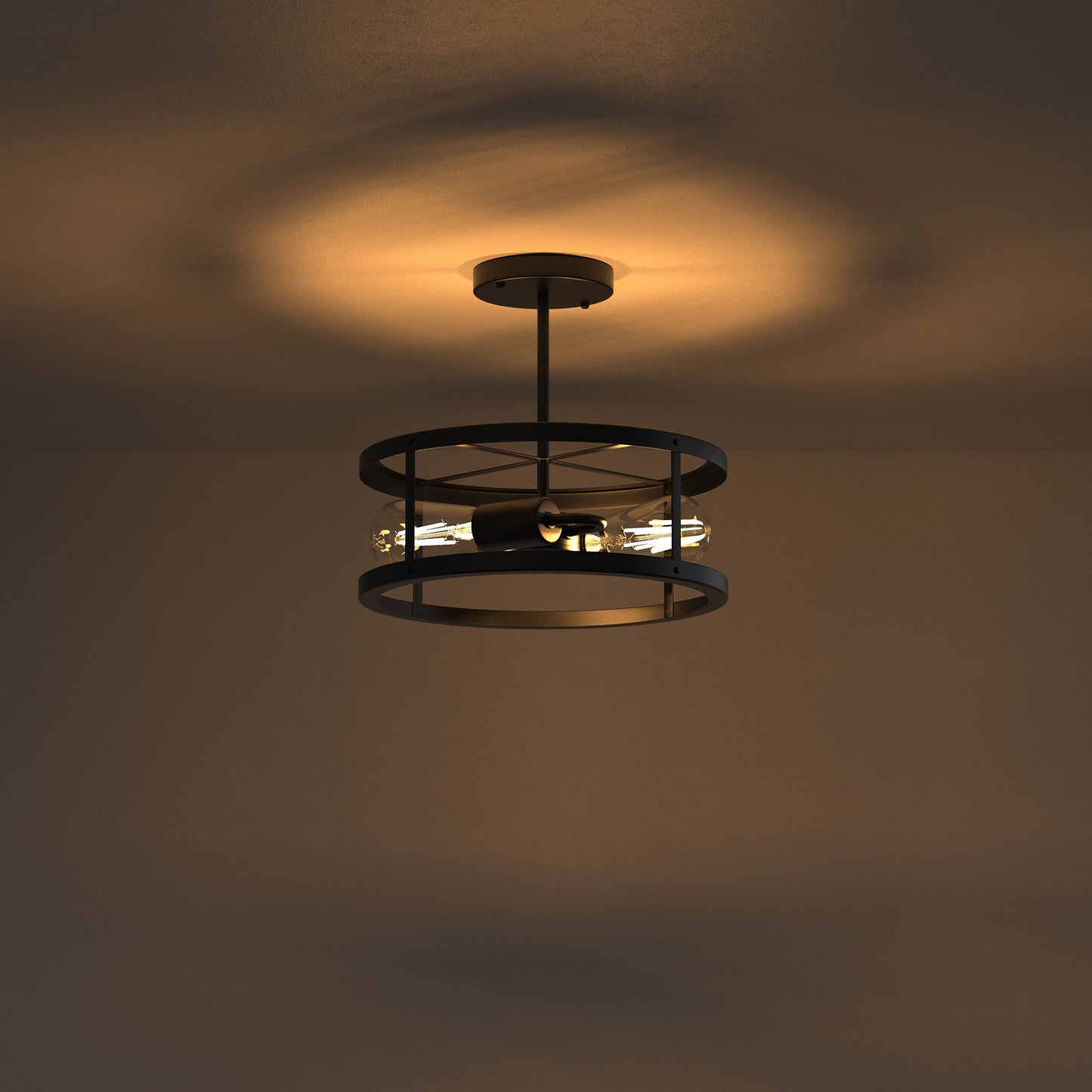 YANSUN 13 in. 2-Light Matte Black Drum Flush Mount Lighting Dimmable Metal Ceiling Light Fixture for Living Rooms