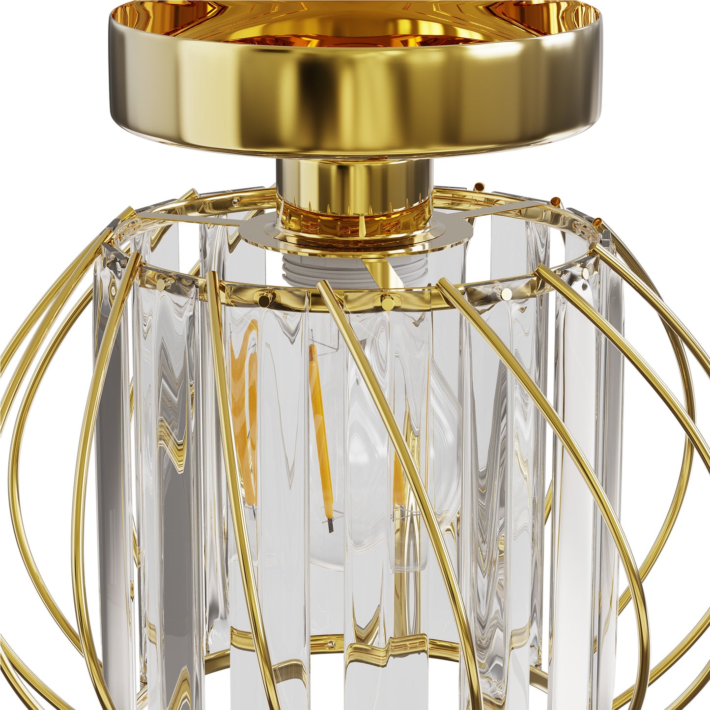 YANSUN 7.1 In. 1-Light Gold Semi-Flush Mount Ceiling Light with Crystal Shade Fixture with E26 Bas for Hallway or Bedroom