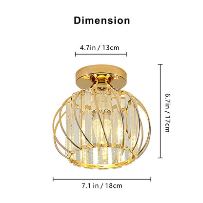 YANSUN 7.1 In. 1-Light Gold Semi-Flush Mount Ceiling Light with Crystal Shade Fixture with E26 Bas for Hallway or Bedroom