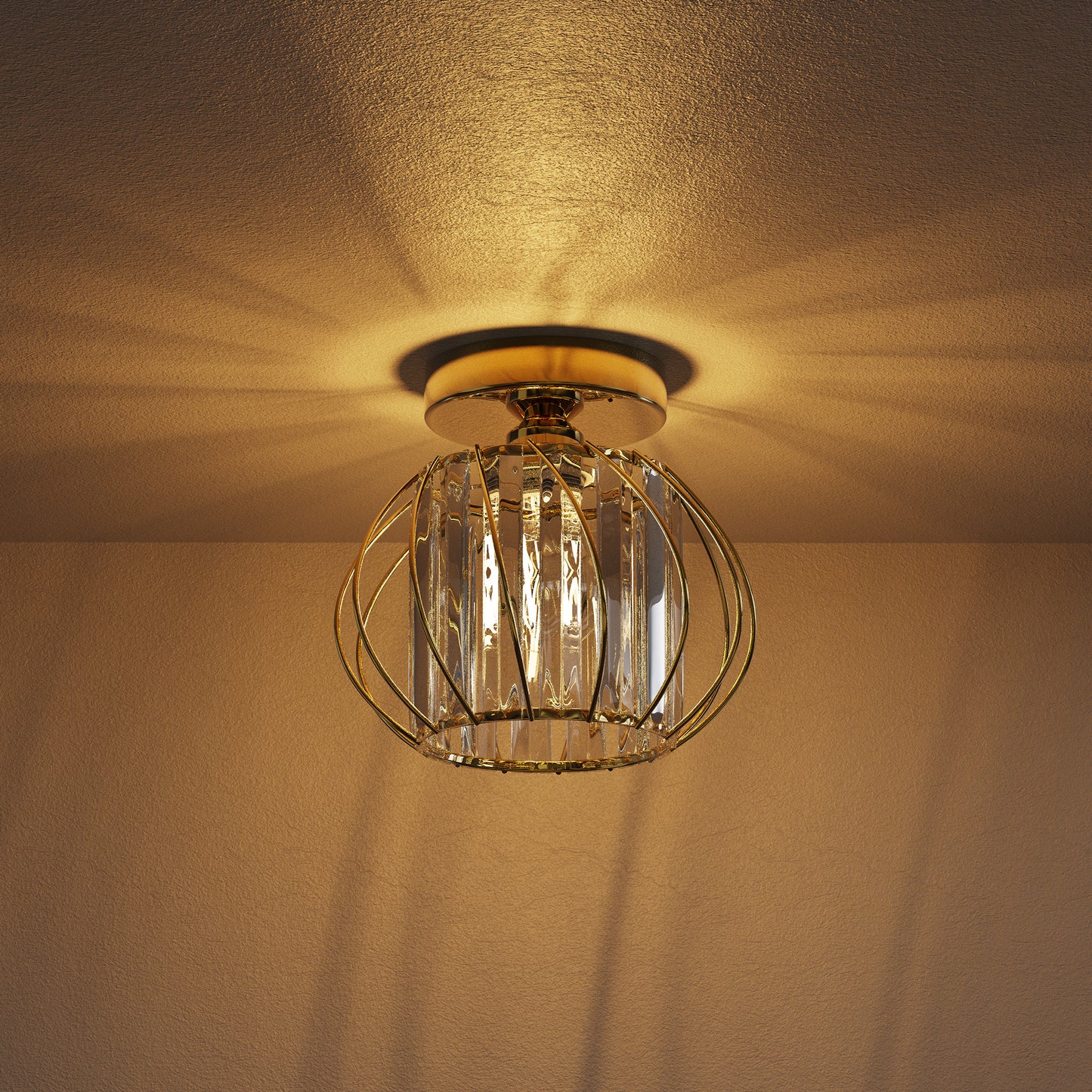 YANSUN 7.1 In. 1-Light Gold Semi-Flush Mount Ceiling Light with Crystal Shade Fixture with E26 Bas for Hallway or Bedroom