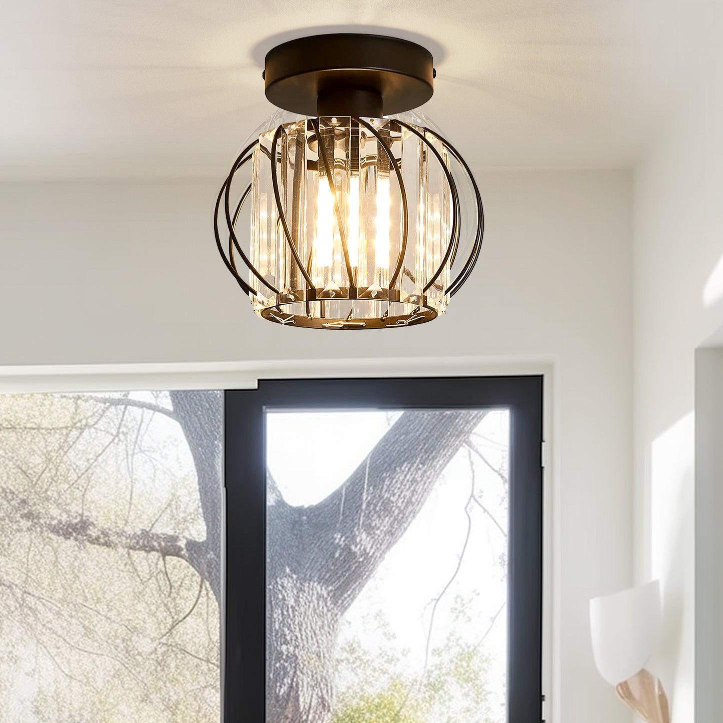 YANSUN Black Semi Flush Mount Ceiling Light Minimalist Design E26 Bulb Not Included