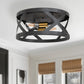 YANSUN 11.8 in. 2-Light Industrial Black and Gold Flush Mount Metal Modern Ceiling Light Fixture with E26 Bulb Not Included