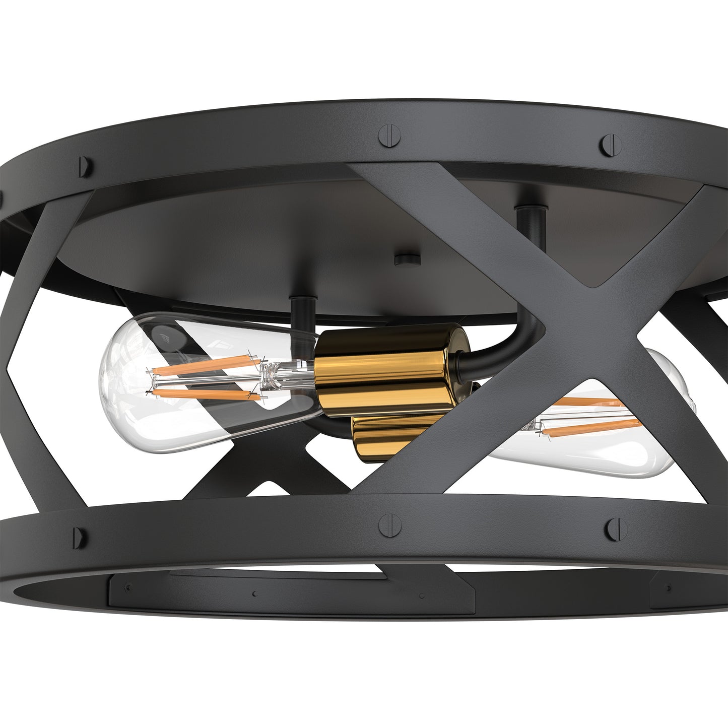 YANSUN 11.8 in. 2-Light Industrial Black and Gold Flush Mount Metal Modern Ceiling Light Fixture with E26 Bulb Not Included