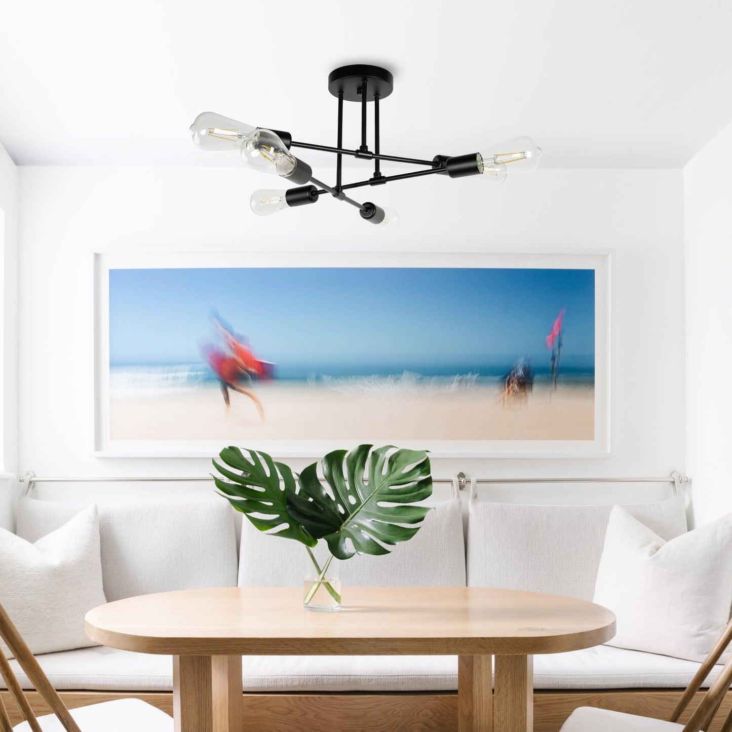YANSUN 16 in. 6-Light Black Sputnik Modern Linear Semi Flush Mount