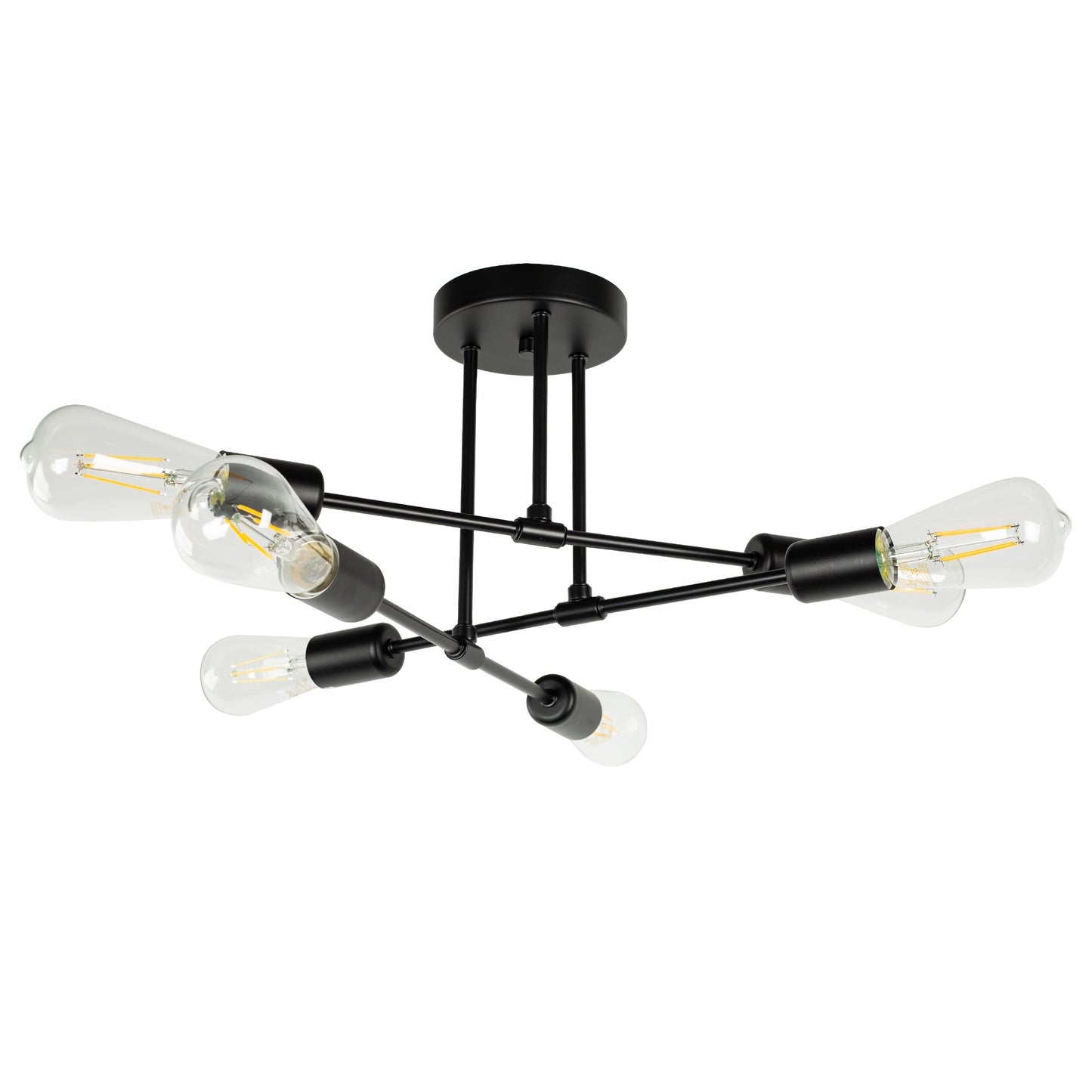 YANSUN 16 in. 6-Light Black Sputnik Modern Linear Semi Flush Mount