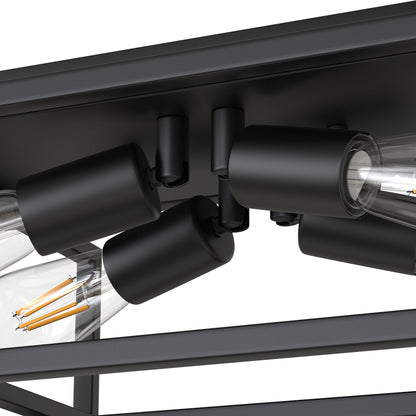 11.41 in. 4-Light Industrial Caged Flush Mount , Metal Black Square Ceiling Light Fixtures for Kitchen Island
