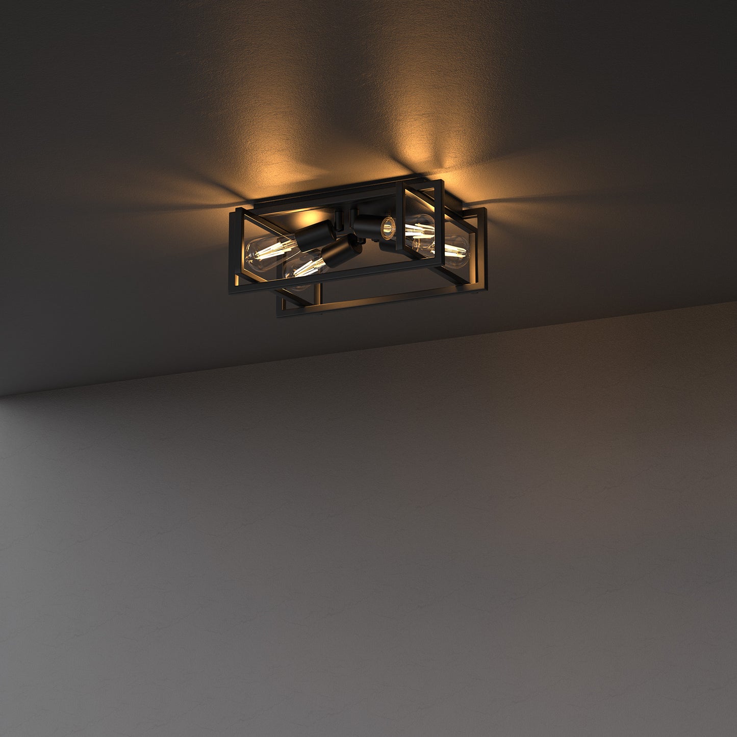 11.41 in. 4-Light Industrial Caged Flush Mount , Metal Black Square Ceiling Light Fixtures for Kitchen Island