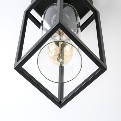 Flush Mount Ceiling Light Fixture, Black Metal Frame Ceiling Light Fixture with Clear Glass Shade, Farmhouse Light Fixture for Kitchen Island Entryway Porch Foyer Dining Room
