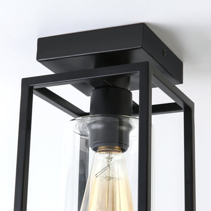 Flush Mount Ceiling Light Fixture, Black Metal Frame Ceiling Light Fixture with Clear Glass Shade, Farmhouse Light Fixture for Kitchen Island Entryway Porch Foyer Dining Room