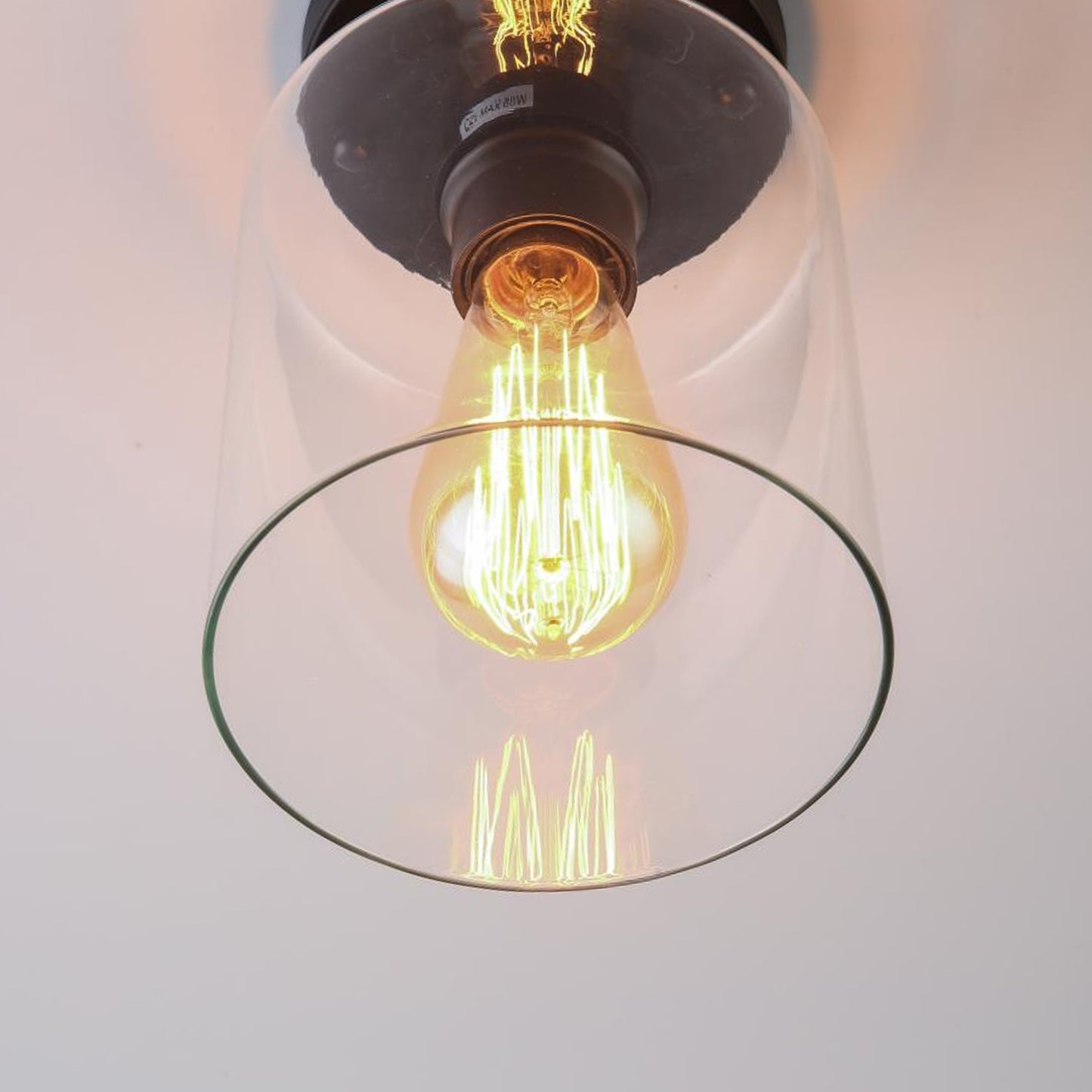 YANSUN Retro 5.51 in. 1-Light Black Vintage Semi-Flush Mount with Clear Glass Shade and No Bulb Included