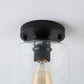 YANSUN Retro 5.51 in. 1-Light Black Vintage Semi-Flush Mount with Clear Glass Shade and No Bulb Included