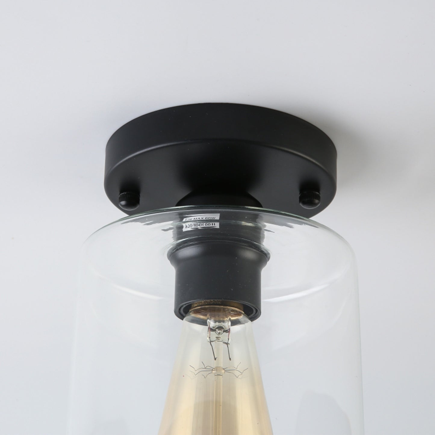YANSUN Retro 5.51 in. 1-Light Black Vintage Semi-Flush Mount with Clear Glass Shade and No Bulb Included