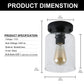 YANSUN Retro 5.51 in. 1-Light Black Vintage Semi-Flush Mount with Clear Glass Shade and No Bulb Included