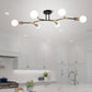 35 in. 6-Light Black and Gold Modern Sputnik Semi-Flush Mount, for Bedroom Living Room Hallway