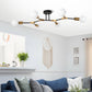 35 in. 6-Light Black and Gold Modern Sputnik Semi-Flush Mount, for Bedroom Living Room Hallway