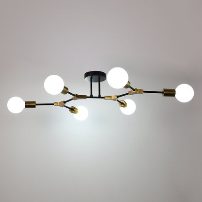 35 in. 6-Light Black and Gold Modern Sputnik Semi-Flush Mount, for Bedroom Living Room Hallway