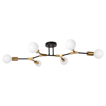 35 in. 6-Light Black and Gold Modern Sputnik Semi-Flush Mount, for Bedroom Living Room Hallway