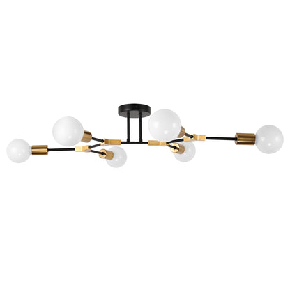 35 in. 6-Light Black and Gold Modern Sputnik Semi-Flush Mount, for Bedroom Living Room Hallway
